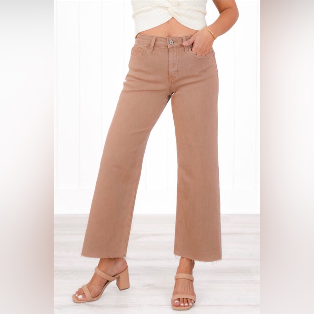 Vervet Light Brown Cropped Wide Leg Denim